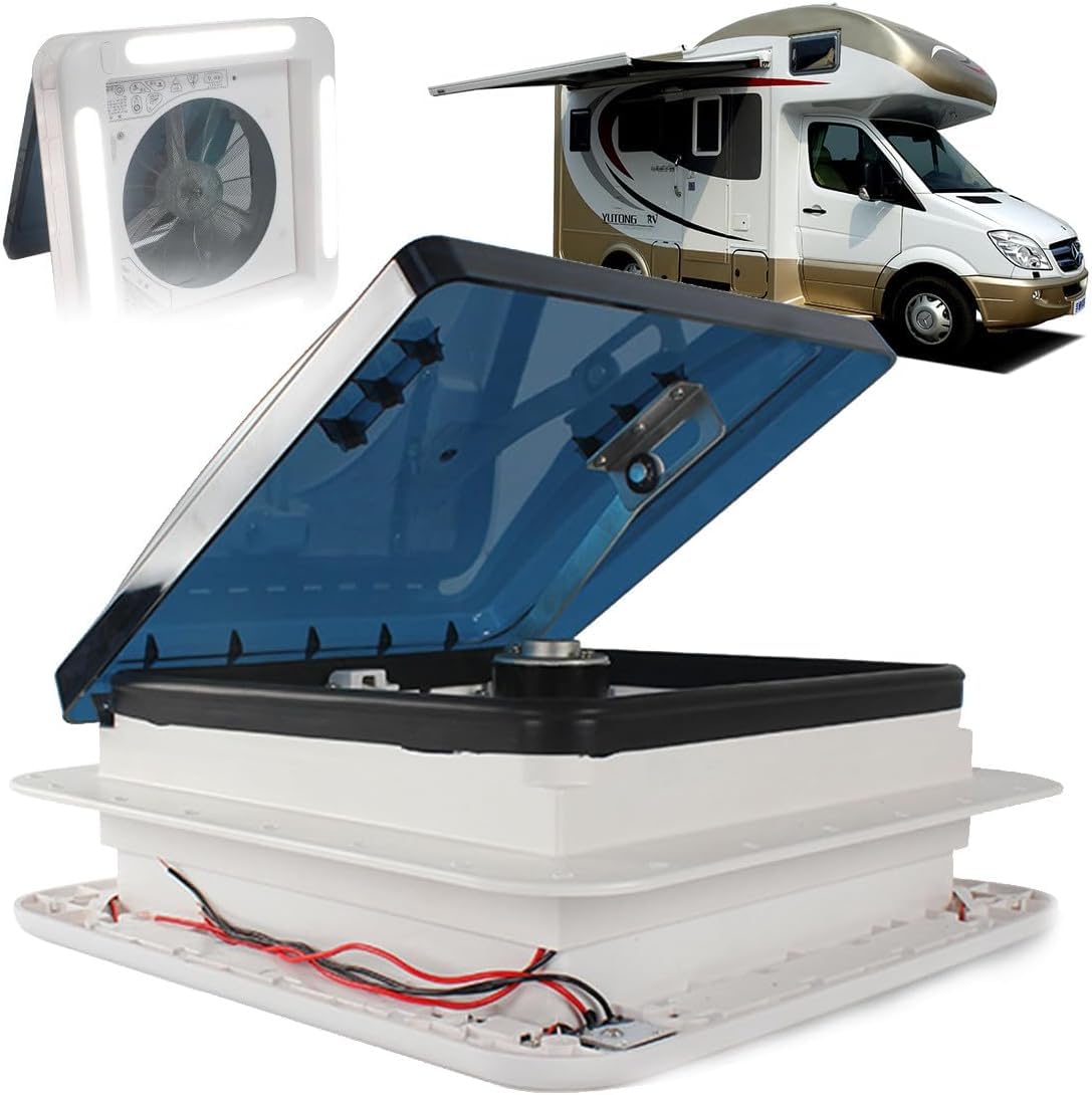 Kadxyan Roof Vent Fan Camper Van Motorhome RV Caravan Skylight Vent with LED Light 28 * 28 cm
