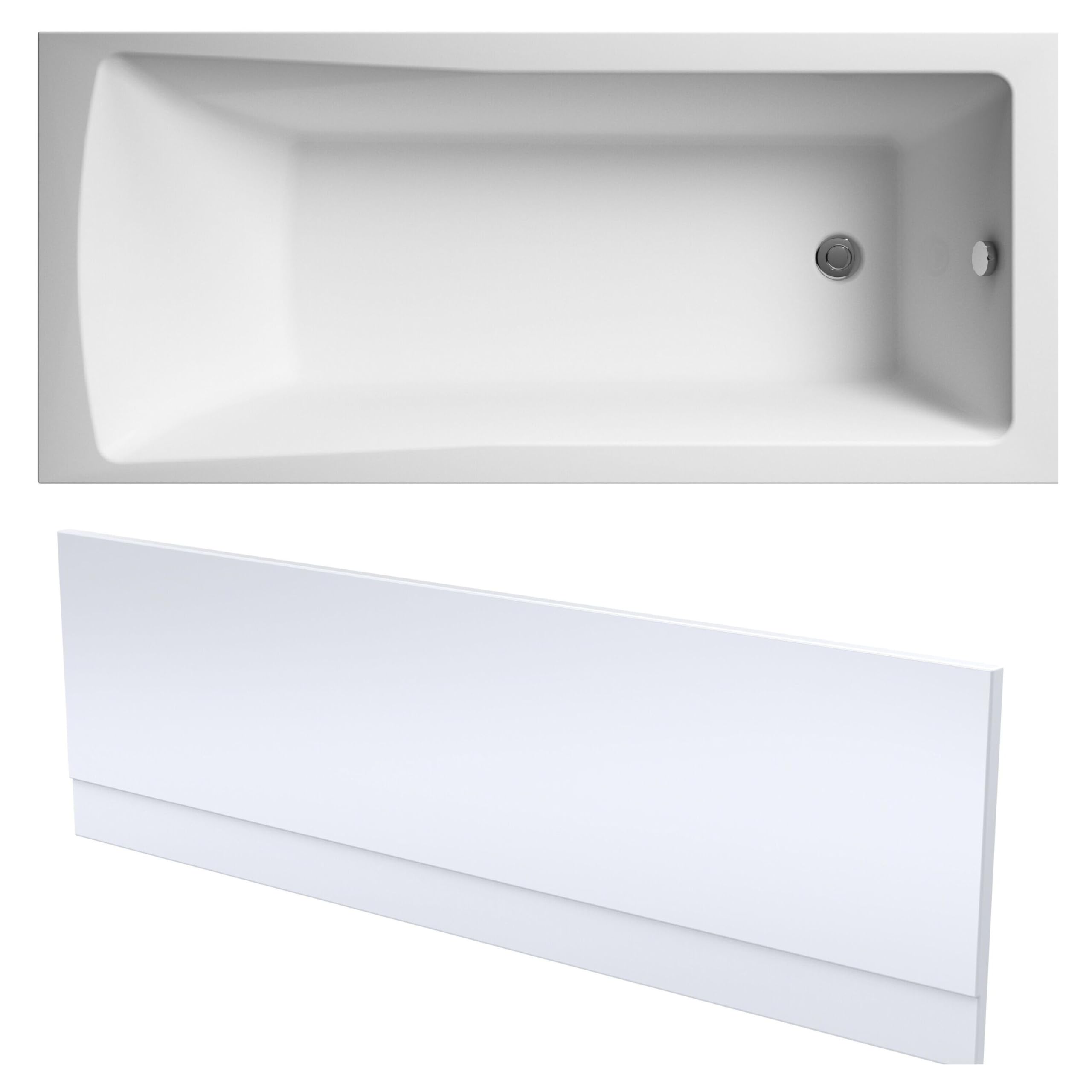 Balterley White 1700 X 700Mm Square Shower Bath With Leg Set, Front Bath Panel, Straight Single Ended Gloss Soaking Bathtubs, Acrylic Baths For Bathrooms, Rectangular Soaking Bathtub