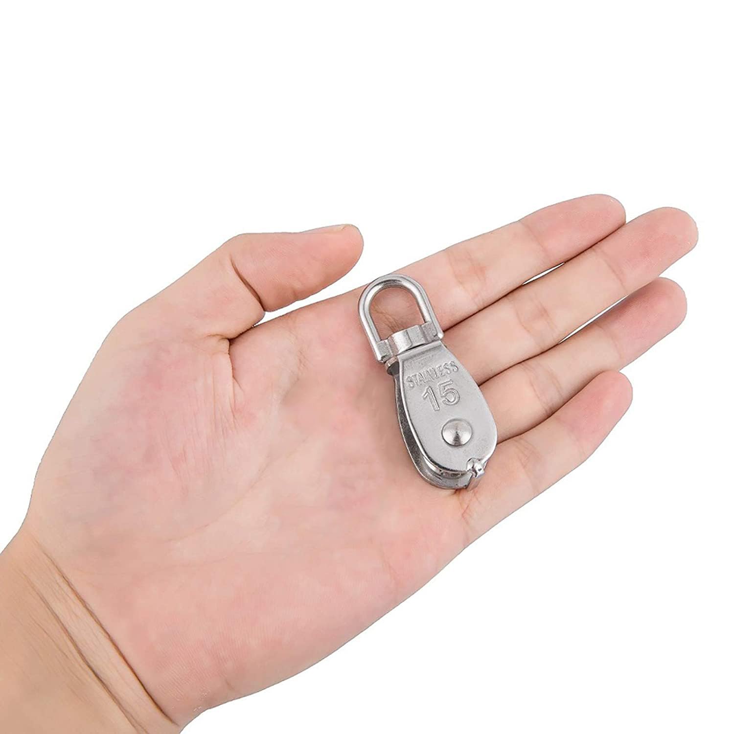 YAMASO,2Pcs 304 Stainless Steel M15 Silver Single Pulley Block Wire Rope Hanging Wire Towing Wheel M15-2pcs image 3 of 5 B0B1Q8K7R8