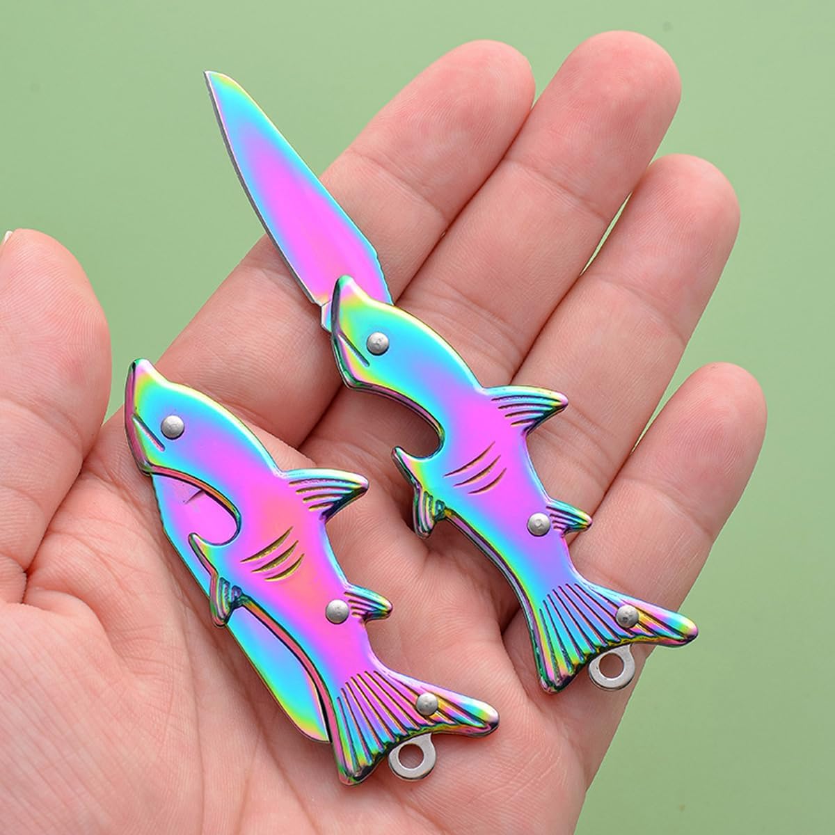 2-Pack Fish Mini Keychain Knife, Small Folding Pocket Knives for Men Women Girls, Portable Cute Box Cutter Bottle Opener