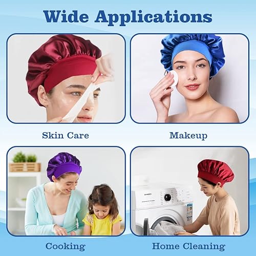 Miniatura 7 de Gorro de seda, 4 unidades de gorro de satén para dormir, suave banda elástica para el cabello para mujeres, gorro de dormir grande para cabello