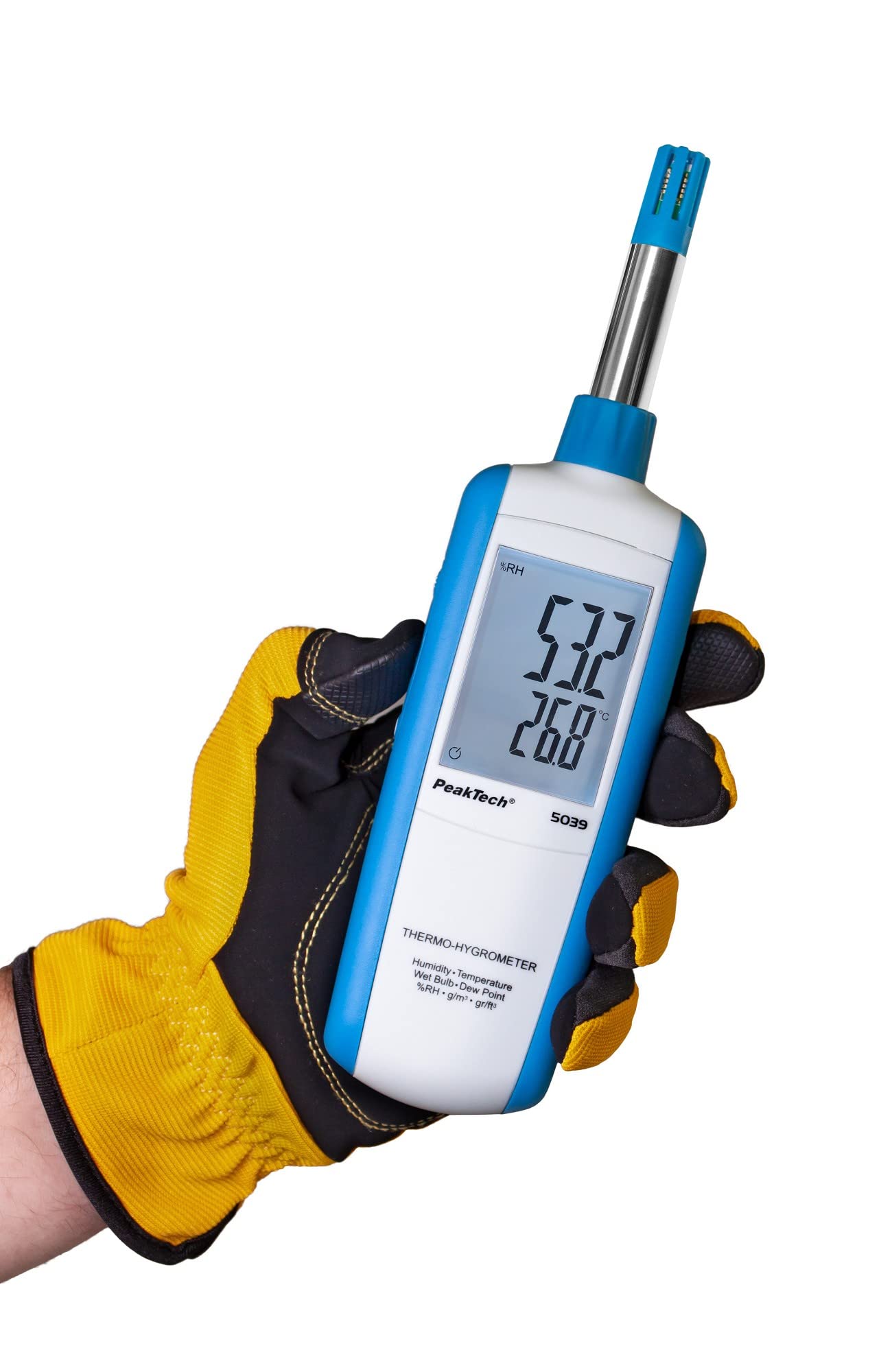 PeakTech, 5039, Medidor profesional de temperatura y humedad ambiente, termohigrómetro, termómetro digital con pantalla LCD como termómetro de ambiente, medidor de temperatura para clima interior