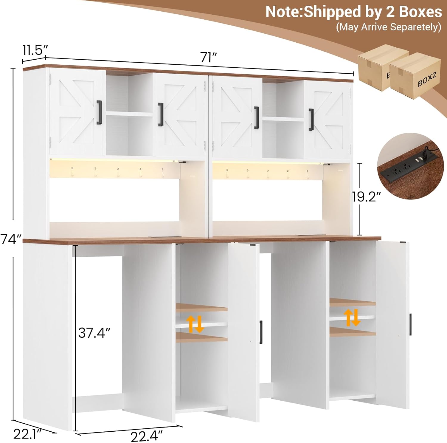 Unikito Mini Fridge Cabinet with Storage, Large Coffee Bar Cabinet with Outlet & Led Light, Liquor Wine Bar Stand with Mini Fridge Space & Microwave Shelf, Beverage Station for Kitchen Office, White