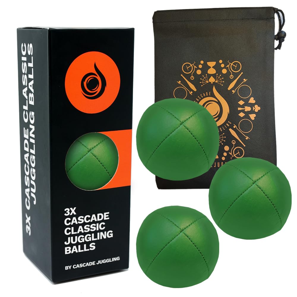 3 x Pro 115g Cascade Classic Juggling Balls - Thud Juggling Balls & Bag - Set of 3 Juggling Balls (Green)