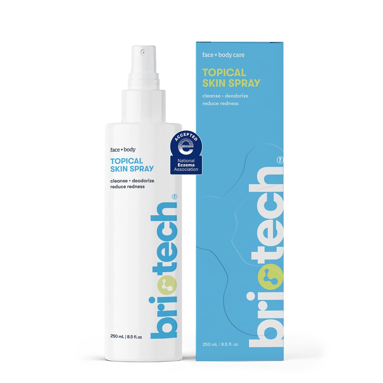 BRIOTECH Topical Skin Spray, Hypochlorous Acid Spray for Sensitive Skin, HOCl Facial Mist, Full Body Support Against Irritation, Calm Redness, Soothe Foot & Scalp, 8.5 oz (1 Pack)
