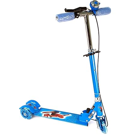 Dark Kick Scooter for Kids 3 Wheeler Foldable Kick Skating Cycle with Brake and Bell, LED on Wheels and Height Adjustable for Boys and Girls for 3-7 Years (Blue) (Blue)