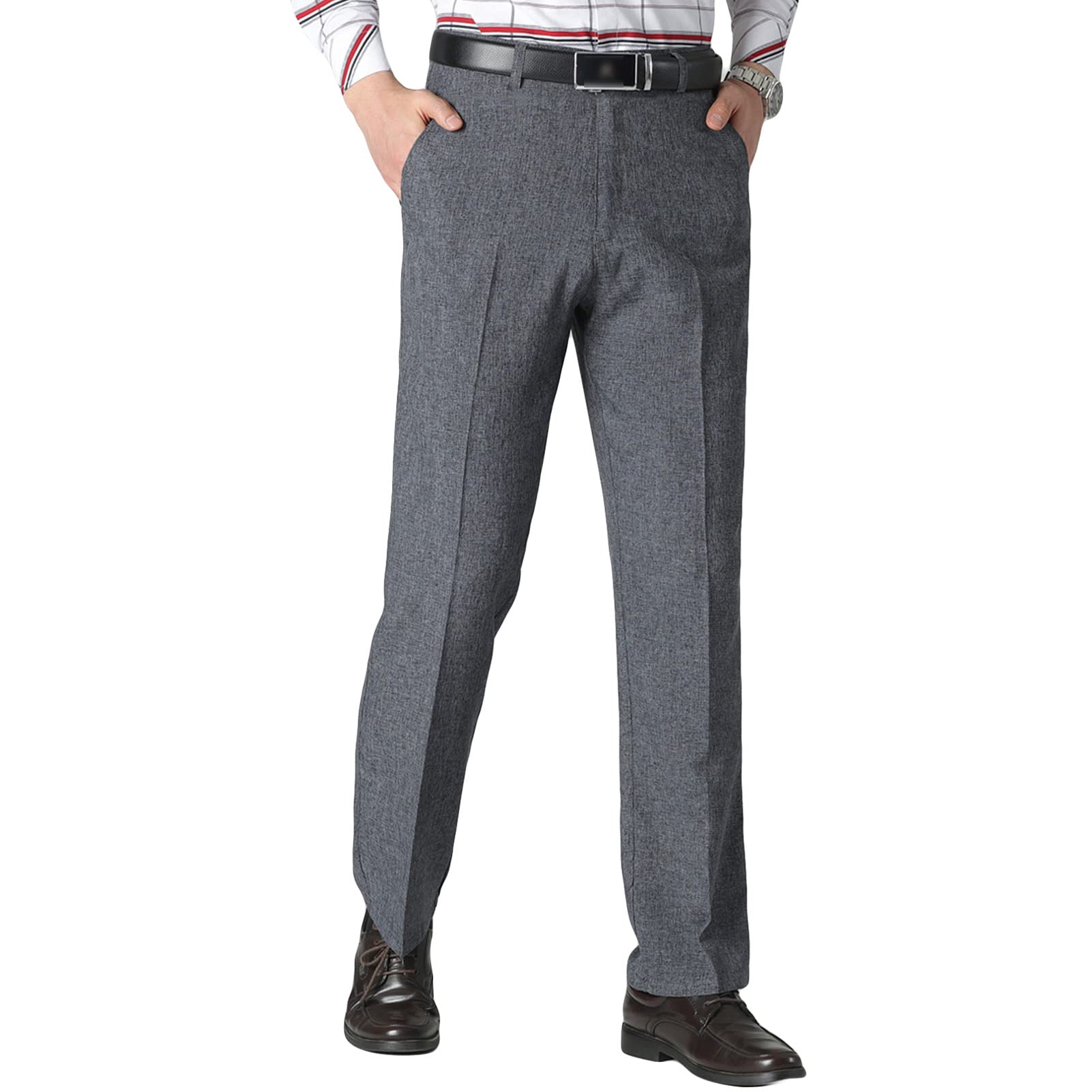 Maiyifu-GJ Mens Solid 4-Way Stretch Pant Straight Fit Flat Front Dress Pant Business Lightweight Ultra Loose Casual Pants