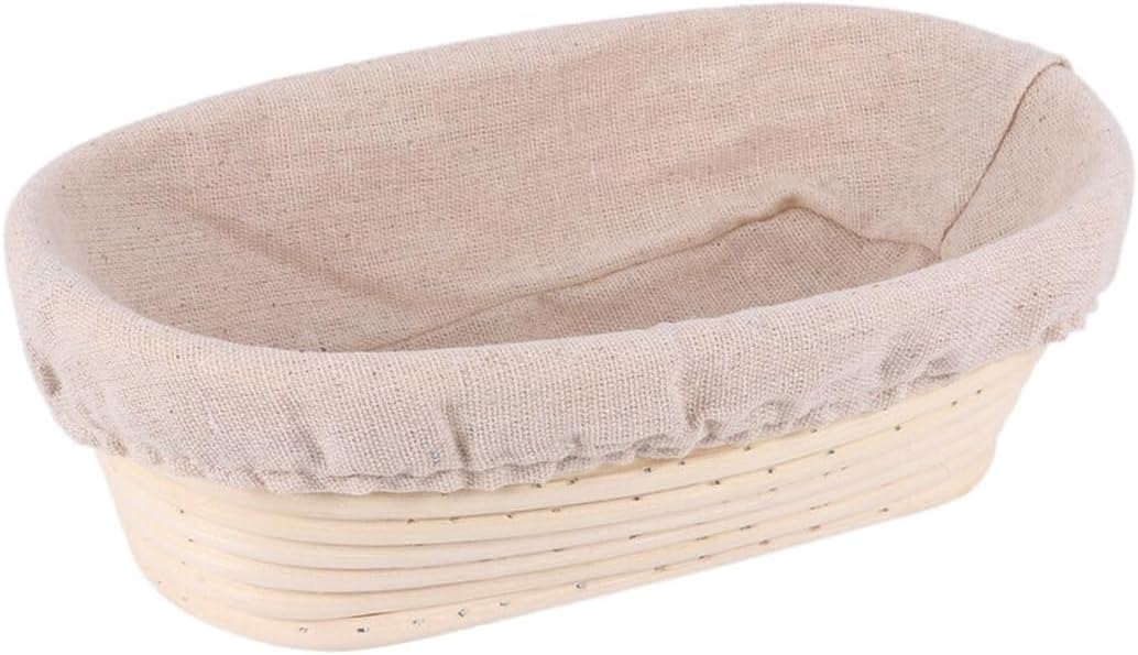 Oval Proofing Basket for Sourdough with Linen Fabric Insert, Rattan Dough Basket for Rising Proof, Fermentation Bowl, Baking Accessories for Hobby Bakers (Beige, Oval, 17 x)