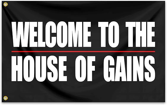 Motivational Gym Banner Flag 3x5 Ft Welcome to The House of Gains Flag Quotes Gym Motivational Inspirational Flags for Home Gym College Dorm Room Office Wall Banner Decor