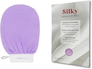 جوانتي حريري لتقشير الجسم قابل لإعادة الاستخدام لإزالة الجلد الميت من هيرمانيا- يستخدم للبشرة المتوهجة بالماء فقط - لا حاجة إلى منتجات (لون أرجواني)