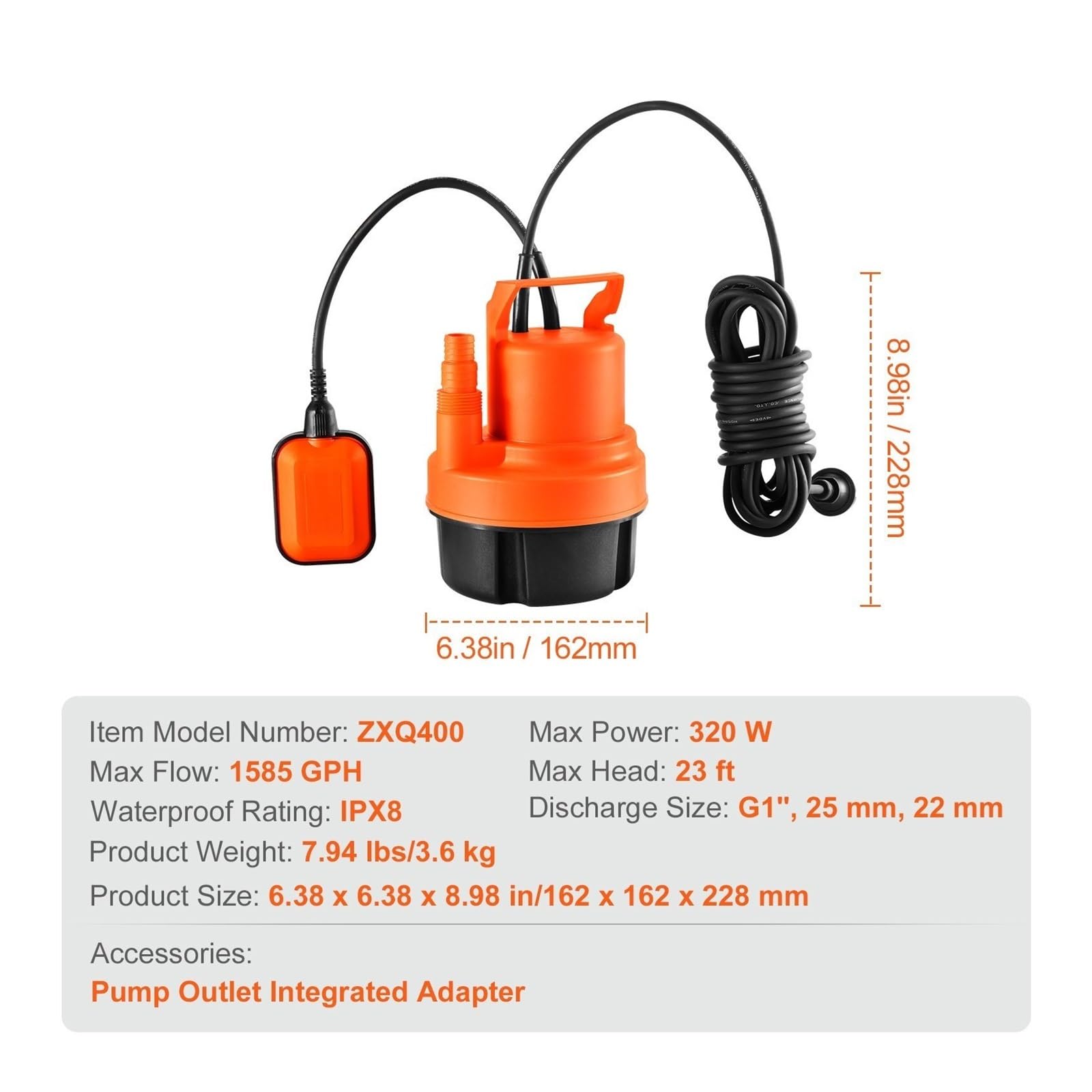 Pompy Zatapialne Wodne Przenośne Wielofunkcyjne Wysoce Wydajne Kompleksowe(0.43 HP)