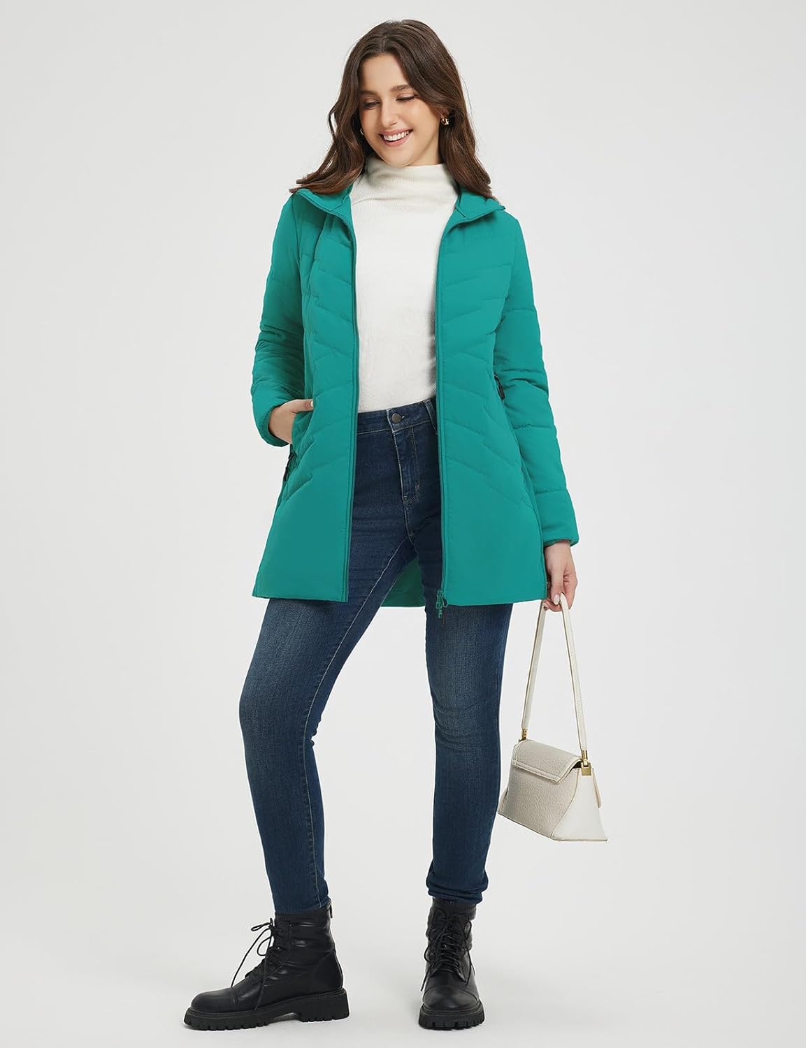 baleaf Women's Long Puffer Quilted Outerwear Water Resistant Winter Warm Coat Lightweight Puffy Jackets with Hood Outdoor - Image 2