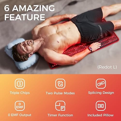Miniatura 5 de BestQool Alfombrilla de terapia de luz roja, terapia de luz roja infrarroja de 38 "x 23", almohadillas grandes de 400 LED, chip dual de 660 nm y 850