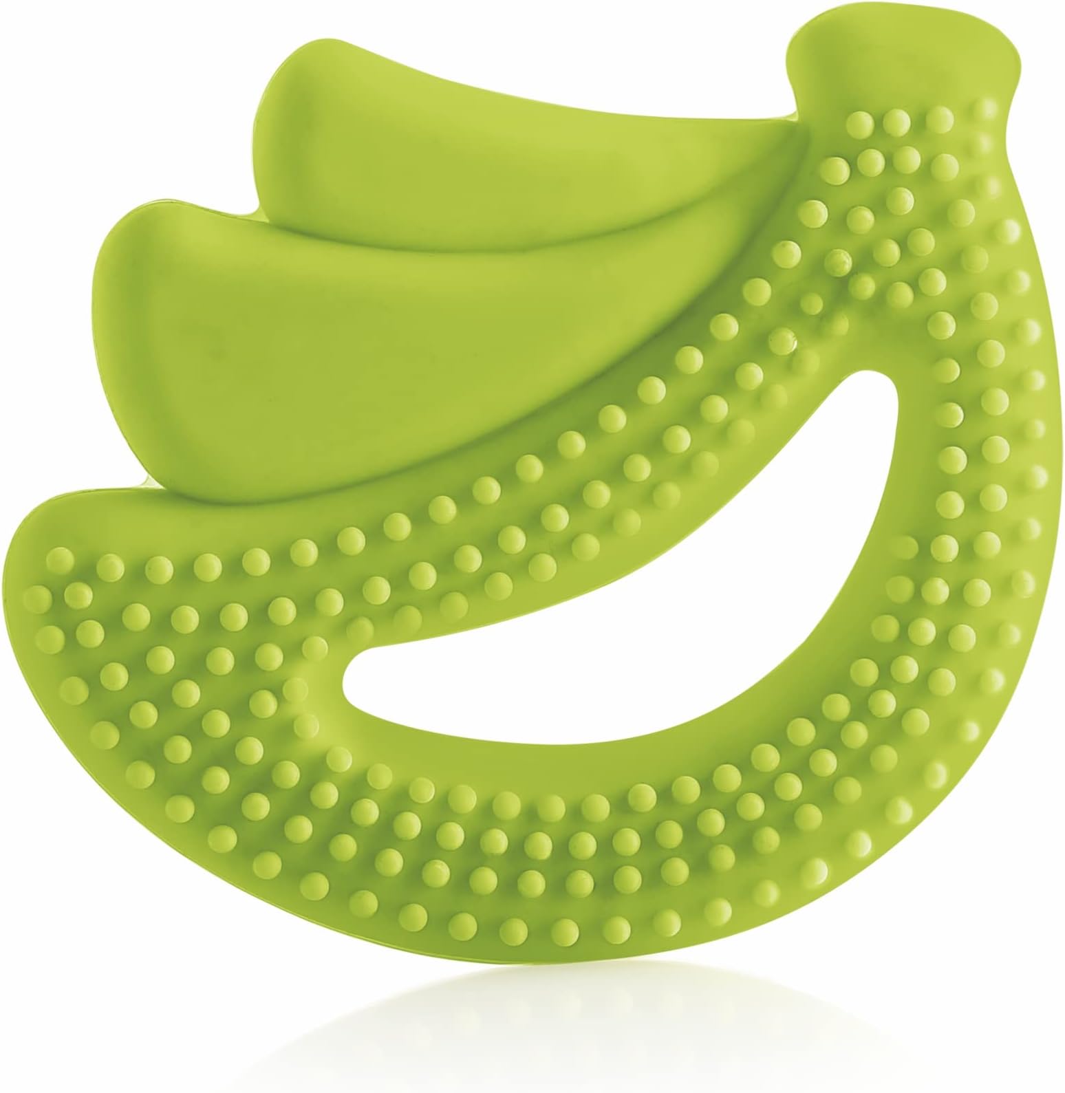 BeeBaby Banana Fruit Shape Soft Silicone Teether for 3-6 Months with Carrying Case, BPA Free Teething Toy for Babies with Textured Surface for Soothing Gums. 100% Food Grade (Banana - Green)