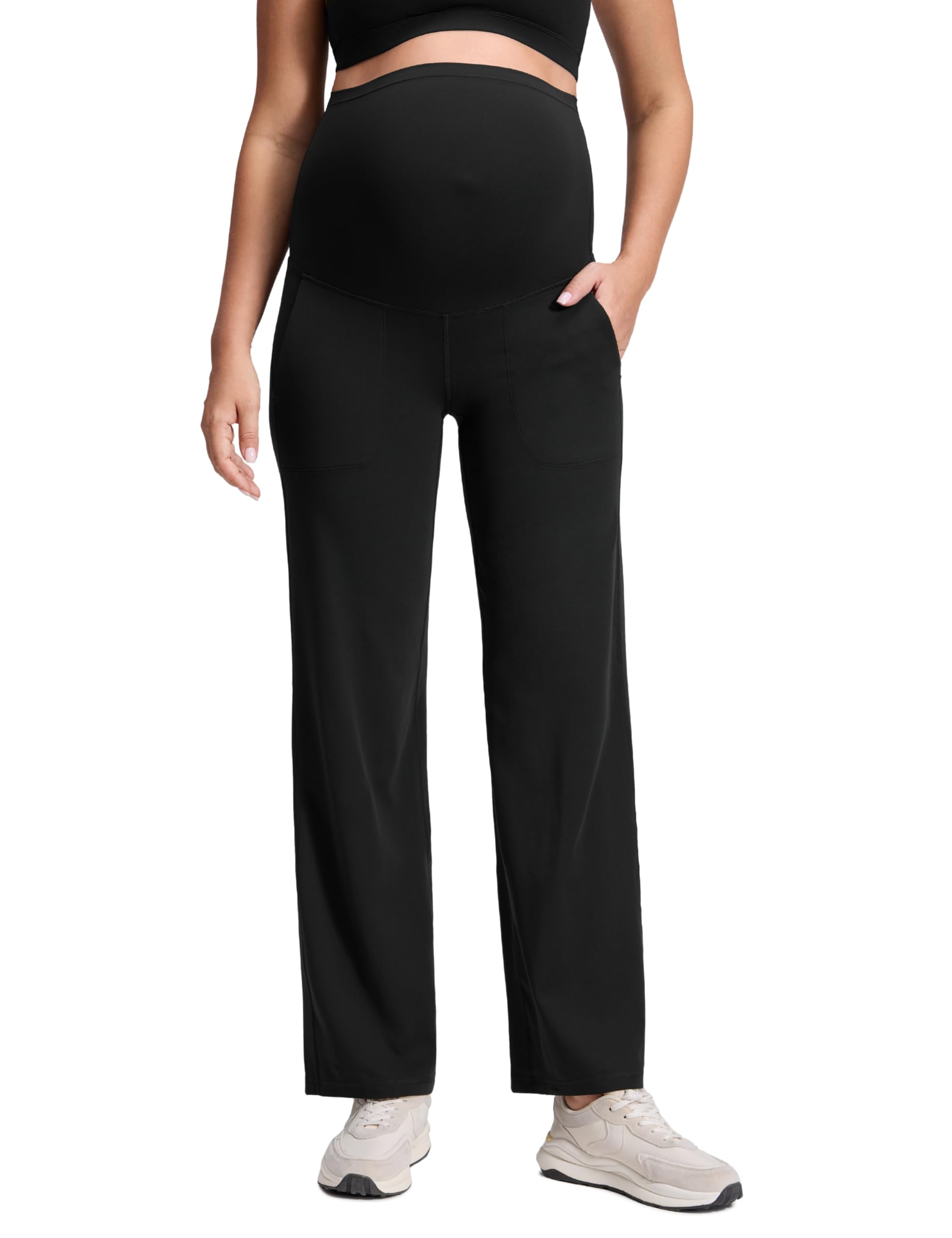 CRZ YOGA Butterluxe Maternity Wide Leg Pants Pockets 31.5" - Over The Belly Workout Yoga Lounge Womens Pregnancy
