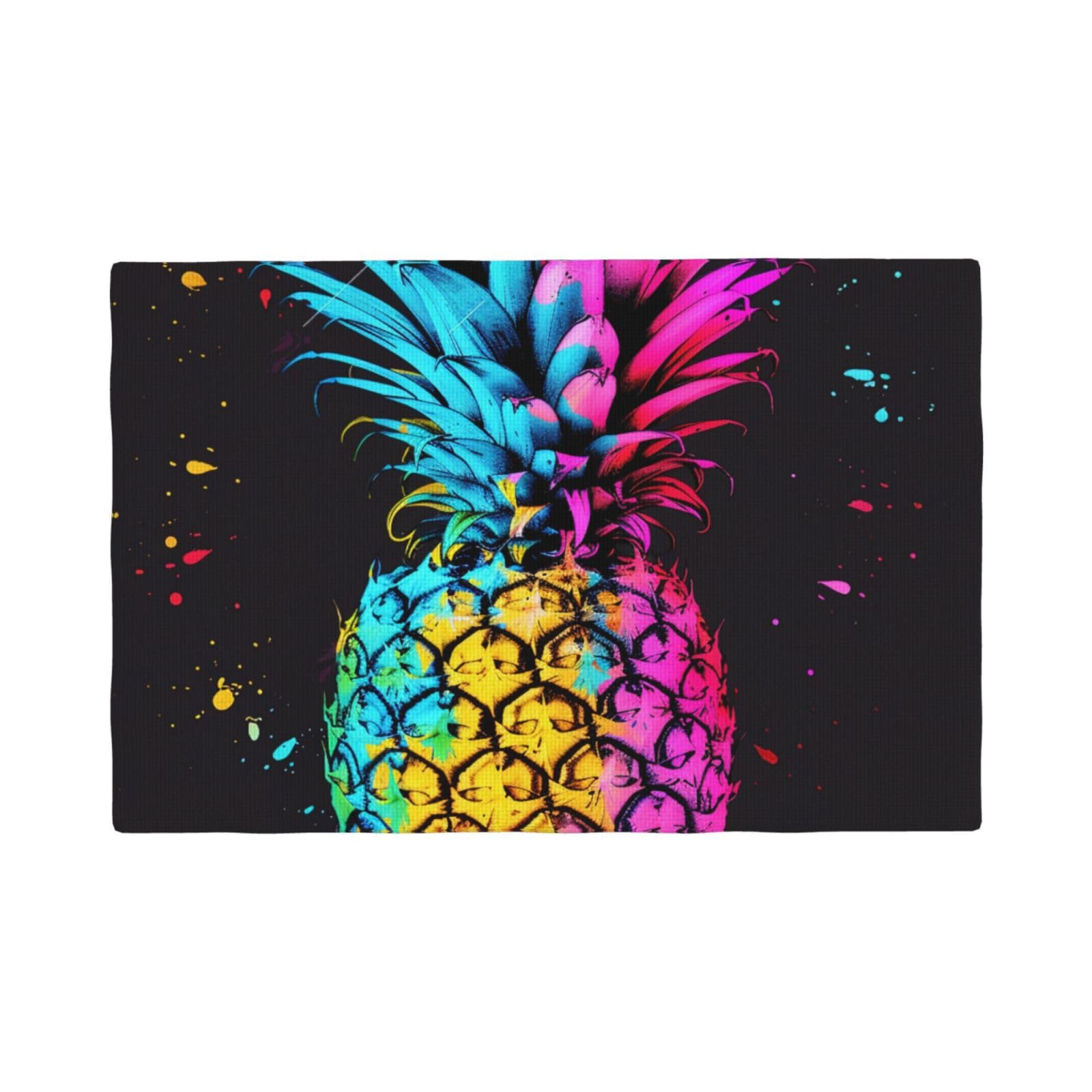 colorful Pineapple Print Placemats Set, Heat Resistant Washable Placemat 12x18in Table Mats for Party Kitchen Dining Table Decoration Indoor Outdoor, Six Piece