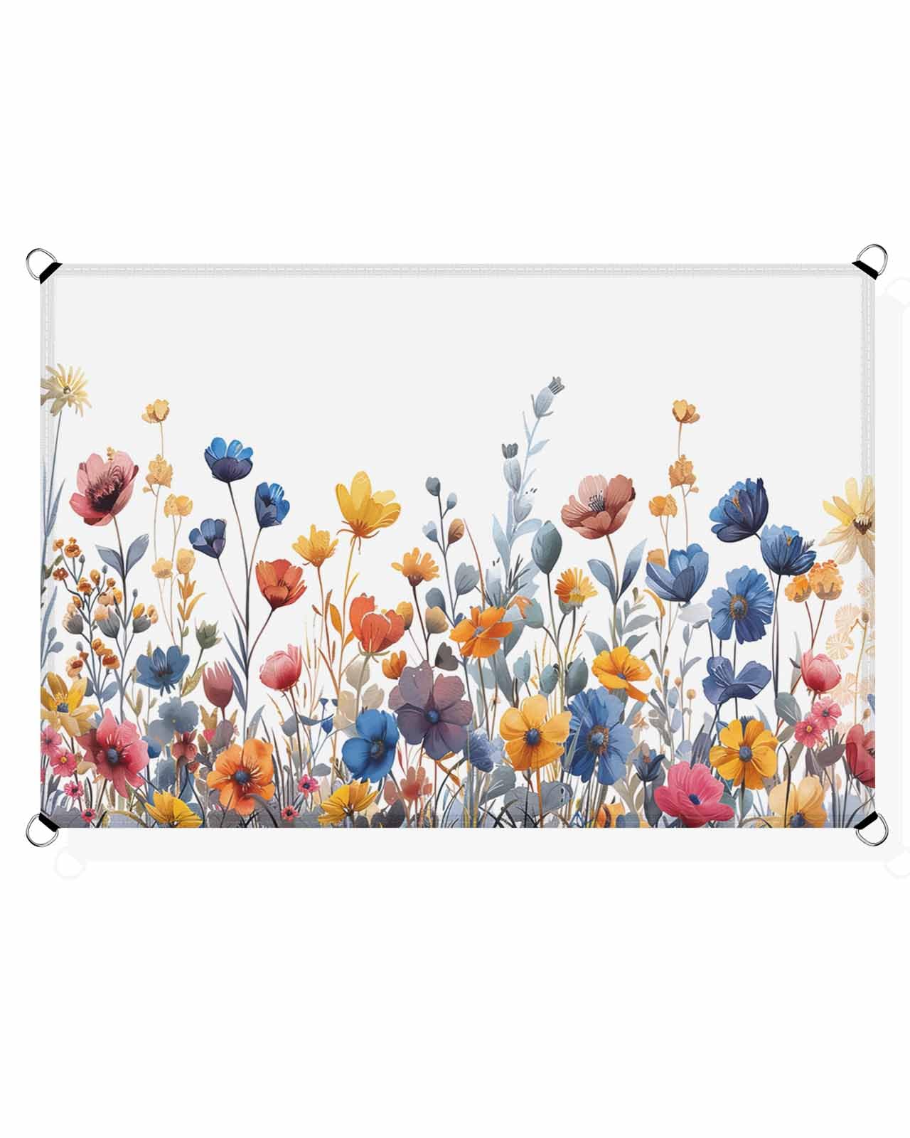 Flower Sun Sail Shades Rectangle Canopy,Sunlight Block Heavy Duty Curved Backyard Shade Cover,Waterproof Sun Shades for Patios Outdoor,8'x10' Blue Floral Daisy Eucalyptus Lavender White Watercolor