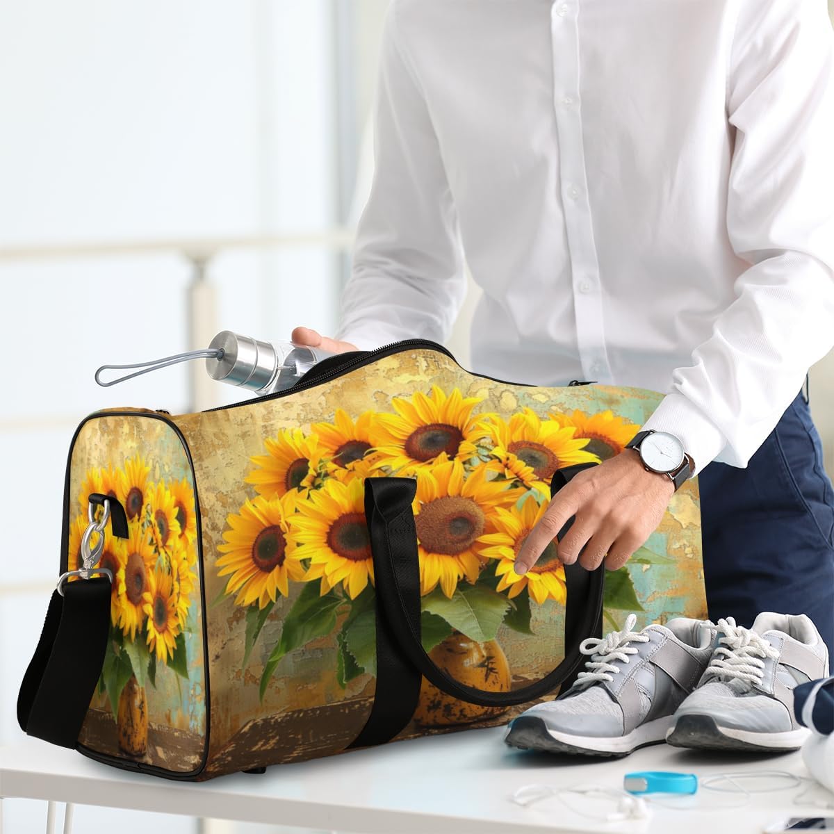 Sunflower Bouquet Travel Duffel Bag for Women Men Large Capacity Overnight Weekender Bags for Lightweight Waterproof Sport Gym Bag for Workout Yoga Swim