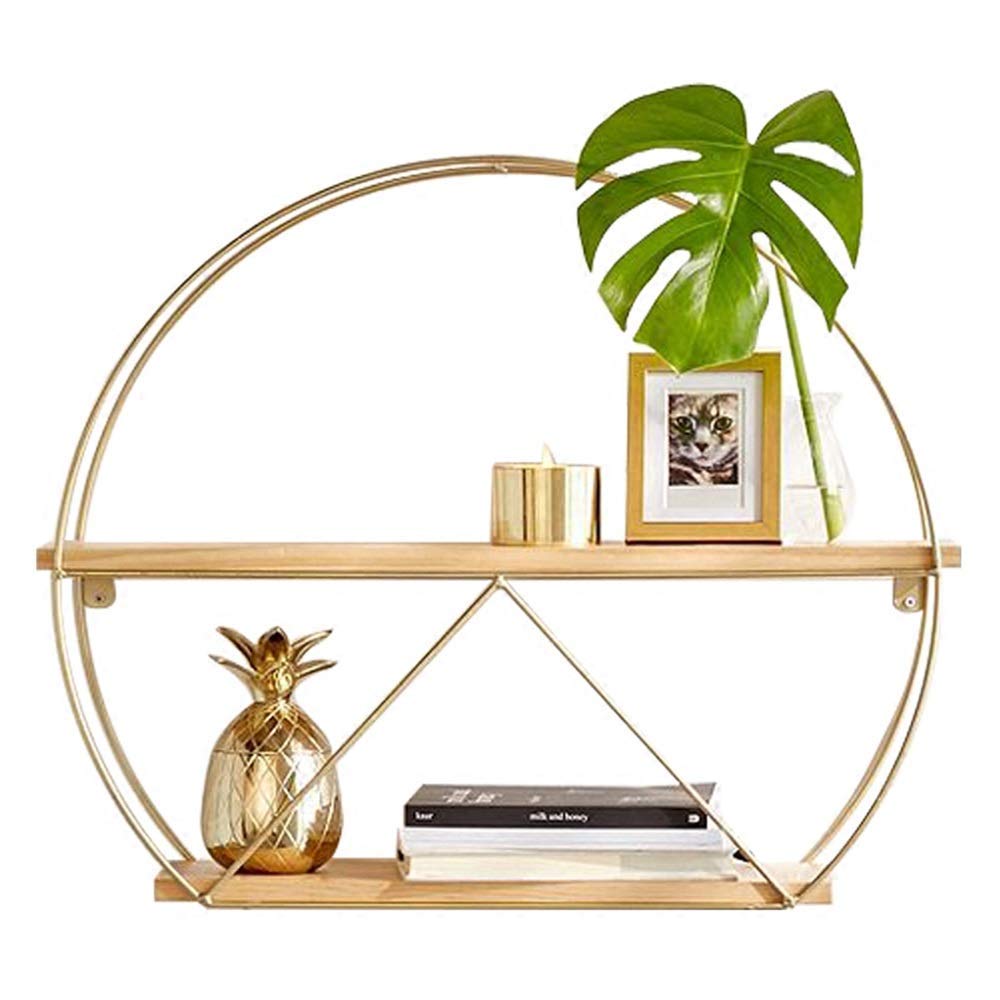 Étagère ronde en fer : présentoir mural noir de rangement décoratif
