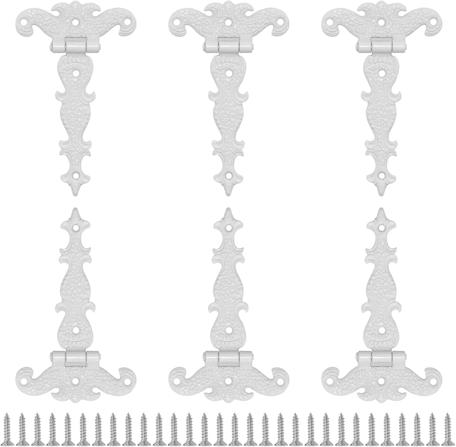 Aifeier ET 6Pcs Vintage T-Shape Hinge, 4-1/2" x 2-3/4" Antique Black Decorative Hinges, Carved Alloy Hinge with Screws for Small Wooden Box, Jewelry Box, Cupboard, Gate Cabinet, Wardrobe