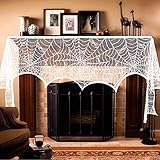 AerWo Halloween Fireplace Mantel Scarf, Halloween Decorations White Lace Spiderweb Fireplace Cover Festive Party Supplies,18 x 98 inch