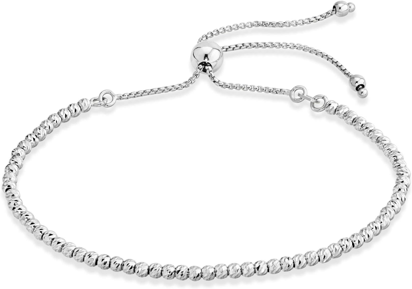 925 Sterling Silver or 18K Gold Plated Diamond-Cut Adjustable Bolo 2.5mm Bead Ball Bracelet for Women, Made in Italy