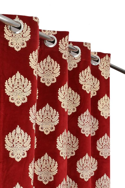AH-DECOR Heavy Velvet Fabric Luxury Looks Ekevate Dmass Flower Design Room Darkening Curtains Window for 5 Feet, Maroon, Pack of 1 Piece