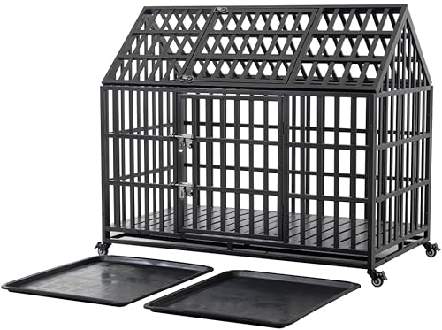 Miniatura 8 de Heavy-Duty Metal Dog Crate for Large Dogs  Sturdy, Ventilated Kennel with Secure Double-Latch Door and Smooth-Rolling Lockable Wheels (52 inch)