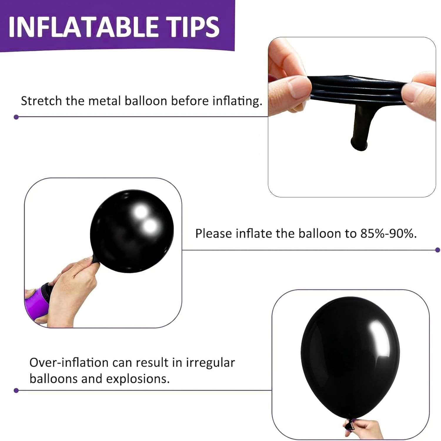 Firomi Small Black Balloons 5-inch 100 Pack Helium Metallic Shiny Round Black Thicken Latex Balloon for Wedding Birthday Party (with 2 Ribbons) - Image 6