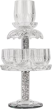 D Judaica Crystal Fountain Cup طقم من الأحجار الكريمة المطحونة باللون الفضي