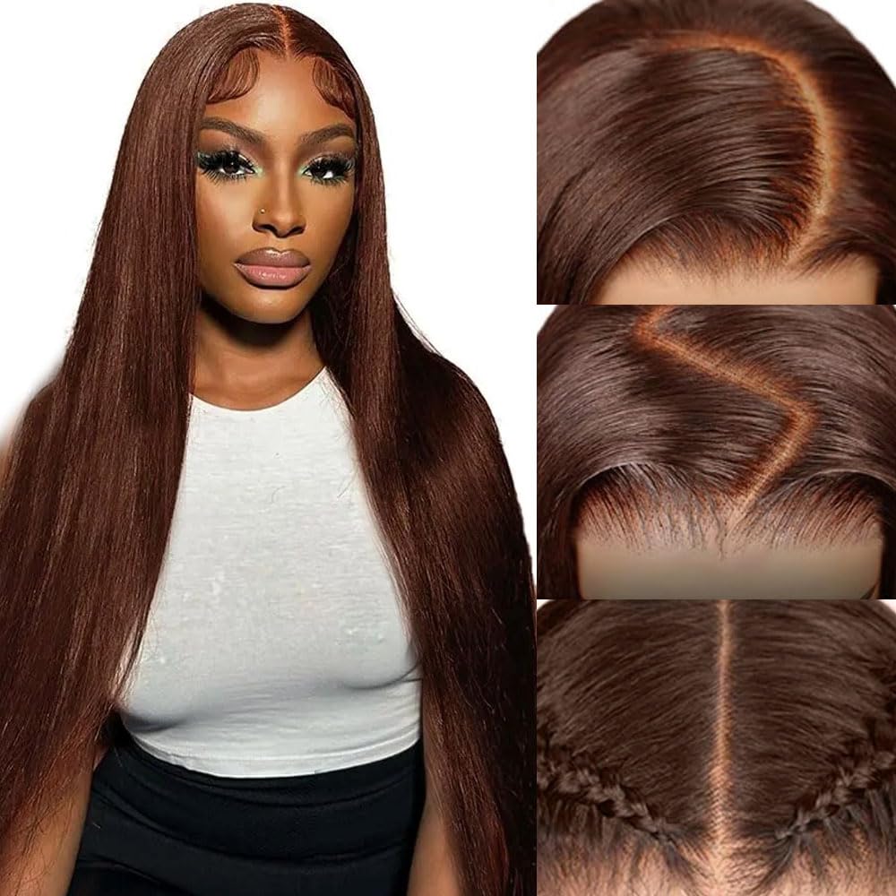 Photo 1 of Sherico Chocolate Brown Wigs Lace Front Human Hair Glueless 13x6 Transparent Lace Front Wigs Human Hair 180% Density Colored #4 Light Brown Wear and Go Pre Plucked Wig HD Lace Frontal Wigs for Women