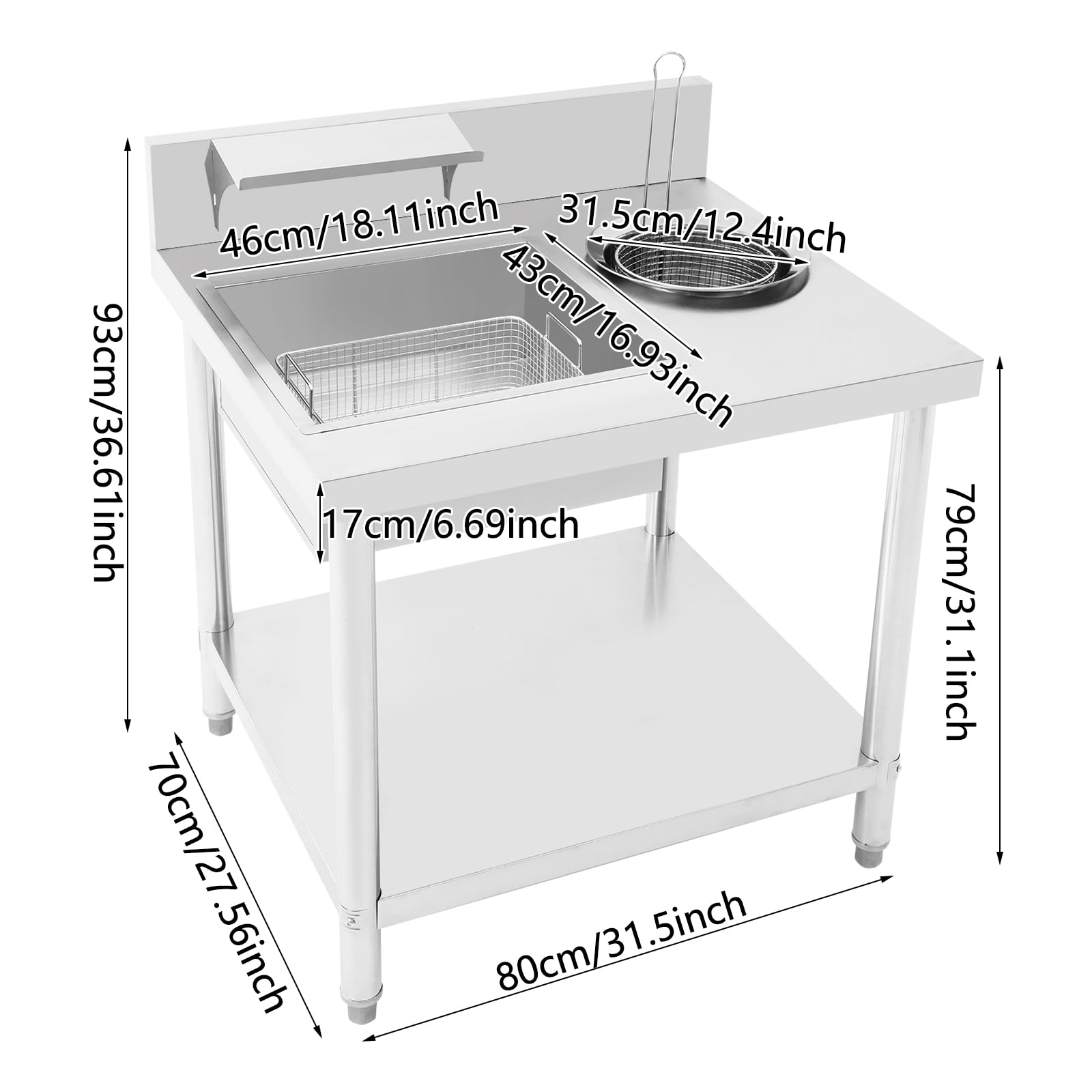 Table à paner, 80 x 70 x 93 cm, table de préparation de poulet frit, plan de travail commercial pour paner le poulet frit pour restaurants de poulet rôti