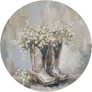 White Cowboy Boots Flowers Round Magnetic Fridge Magnets for Kitchen Durable with Enduring Magnetism