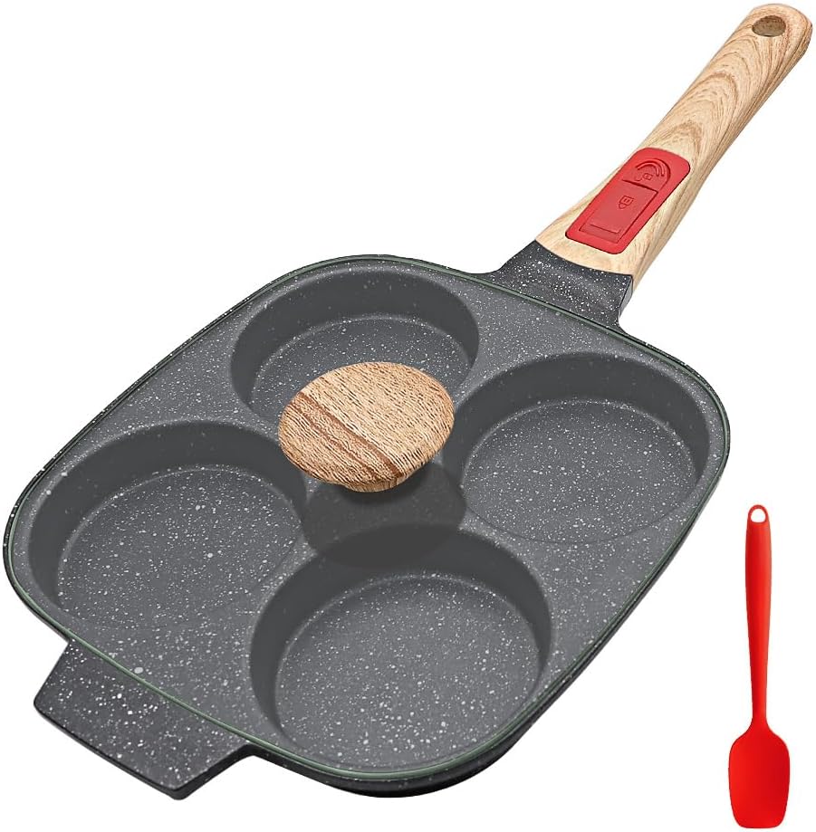 RANX INGST Fried Egg Pan with Detachable Handle, Nonstick Egg Frying Pan with Lid Induction 4 Cup Omelette Pan - Black