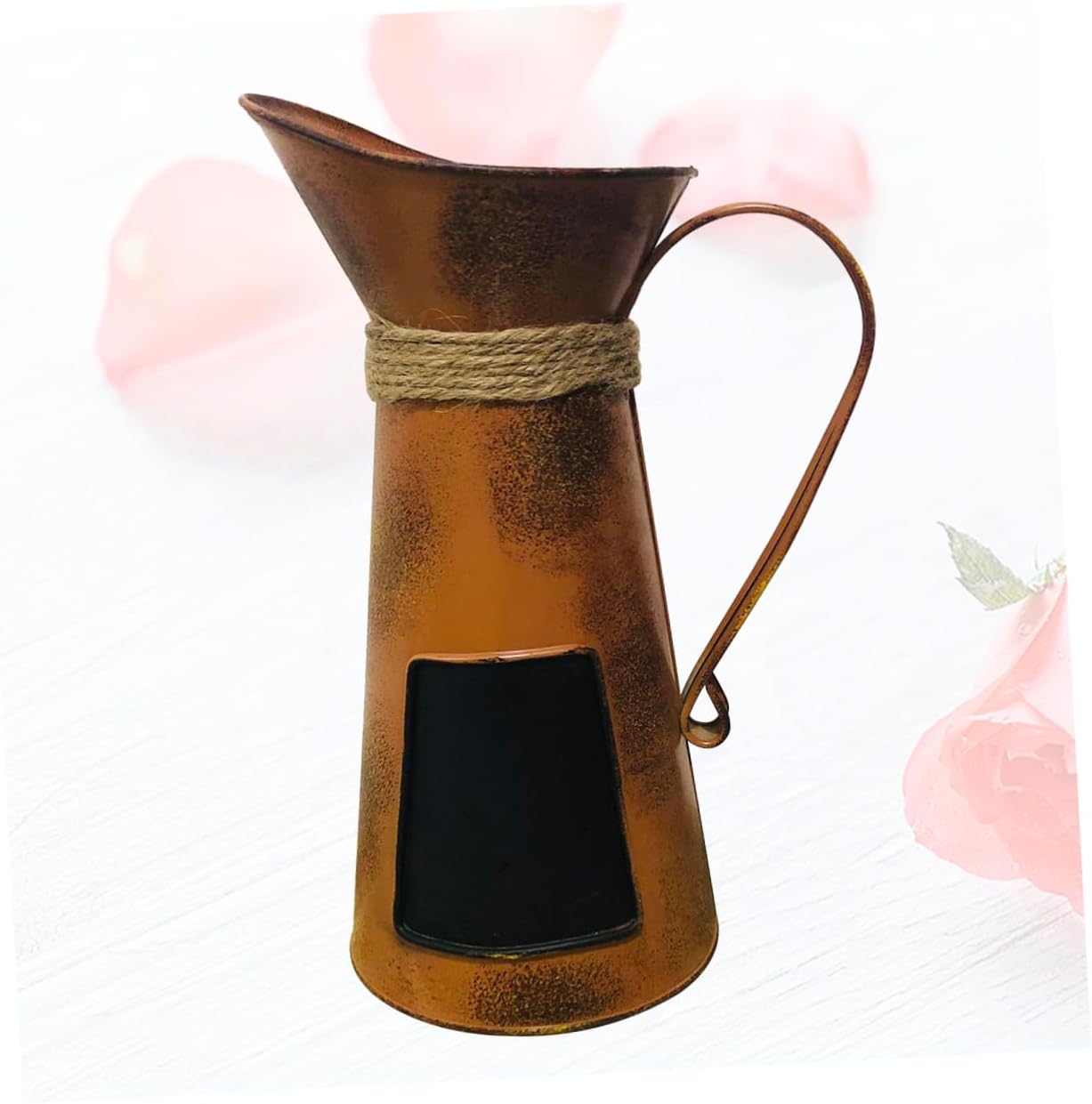 Orange Iron Coffee Pitcher with Blackboard for Dried Flower Display Decor
