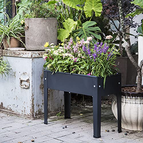 Veoay Piksedo Raised Garden Bed, Elevated Planter Metal Plant Box With Legs Standing Garden Stand Drainage Holes Frosted Black #TOP1