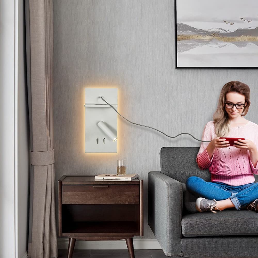 Aplique de Pared, Lámpara de Pared, Lámparas de Lectura, Cabecero de Cama, Aplique de Pared LED, Foco de Pared USB de 5 V 2,1 An, Retroiluminado para mesita de Noche, Pasillo, Cuad