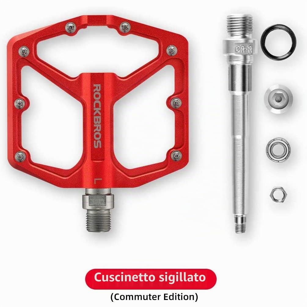 ROCKBROS Pedali per Bicicletta MTB in Alluminio Pedali Bici Ciclismo 9/16 pollici Universali Superficie Larga CNC Taglio Ultra-leggero Anodizzazione Antiscivolo