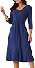Seta T Womens 2024 Twist Knot Front V Neck 34 Sleeve Casual A-line Midi Dress with Pockets