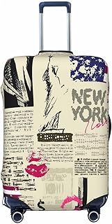 Newspaper New York With Luggage Cover, Premium Washable Suitcase Protector With Secure Zipper & Buckle Closure, Fits 18-32 Inch Travel Luggagelarge
