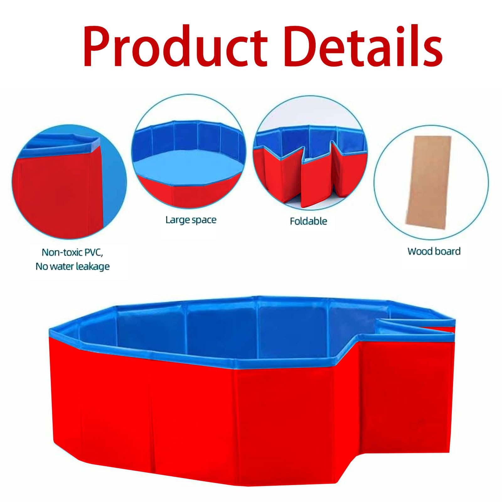 Faltbare Hundepool,Hundeplanschbecken,60x20cm Schwimmbecken,Haustier Schwimmbecken,rutschfest Tragbar PVC Swimmingpool,Rot