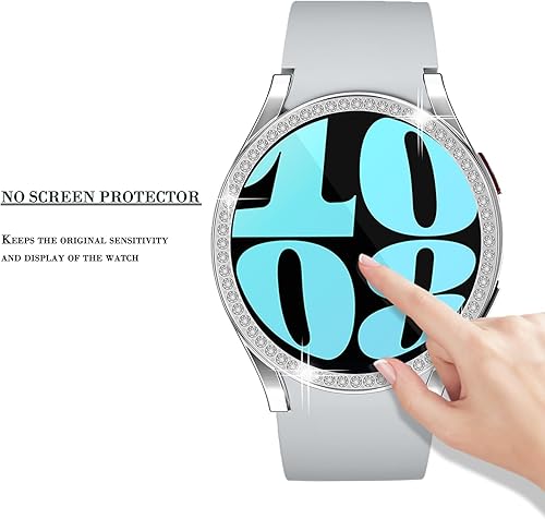 Miniatura 6 de Funda brillante compatible con Samsung Galaxy Watch 6 (2023) de 1.575 pulgadas, 1.732 pulgadas, con diamantes de cristal brillante de policarbonato