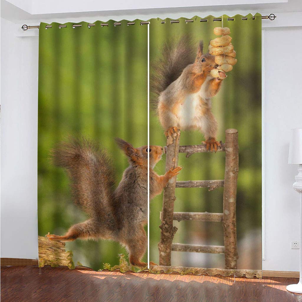 Rideaux isolants thermiques anti chaleur et froid vert à oeillets imprimé écureuil 140x290cm