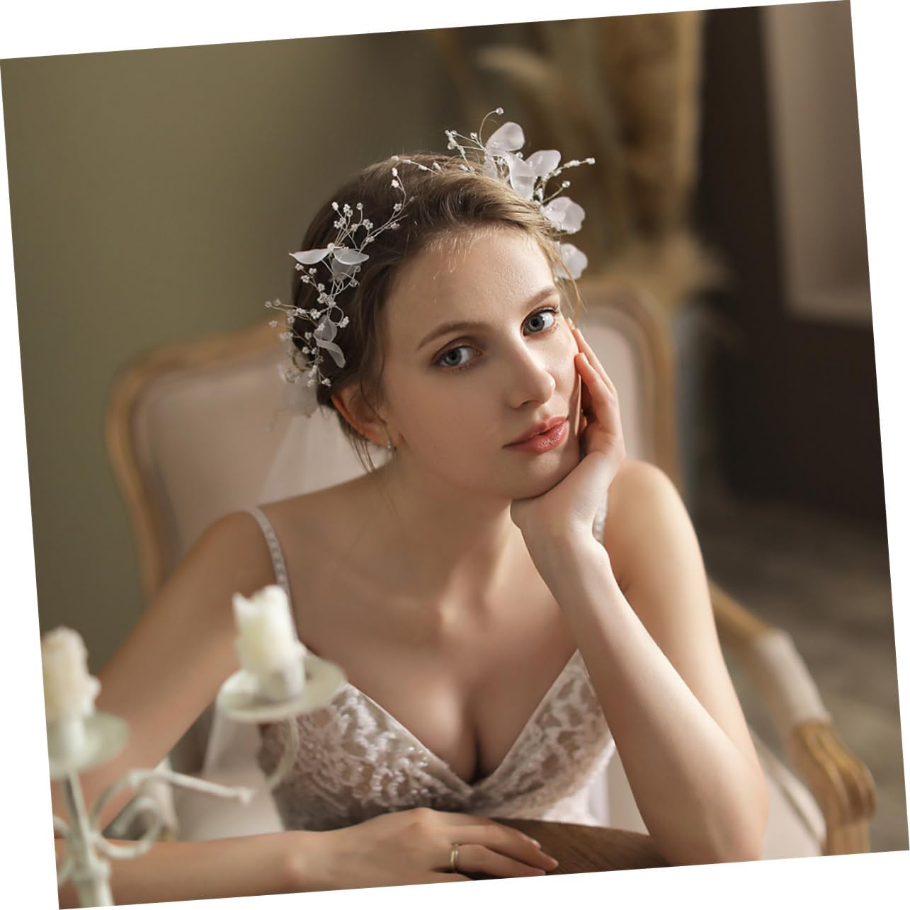 Didiseaon Elegant Bridal Wreath Veil Photo Prop Veil for Wedding Wedding Dress Accessory