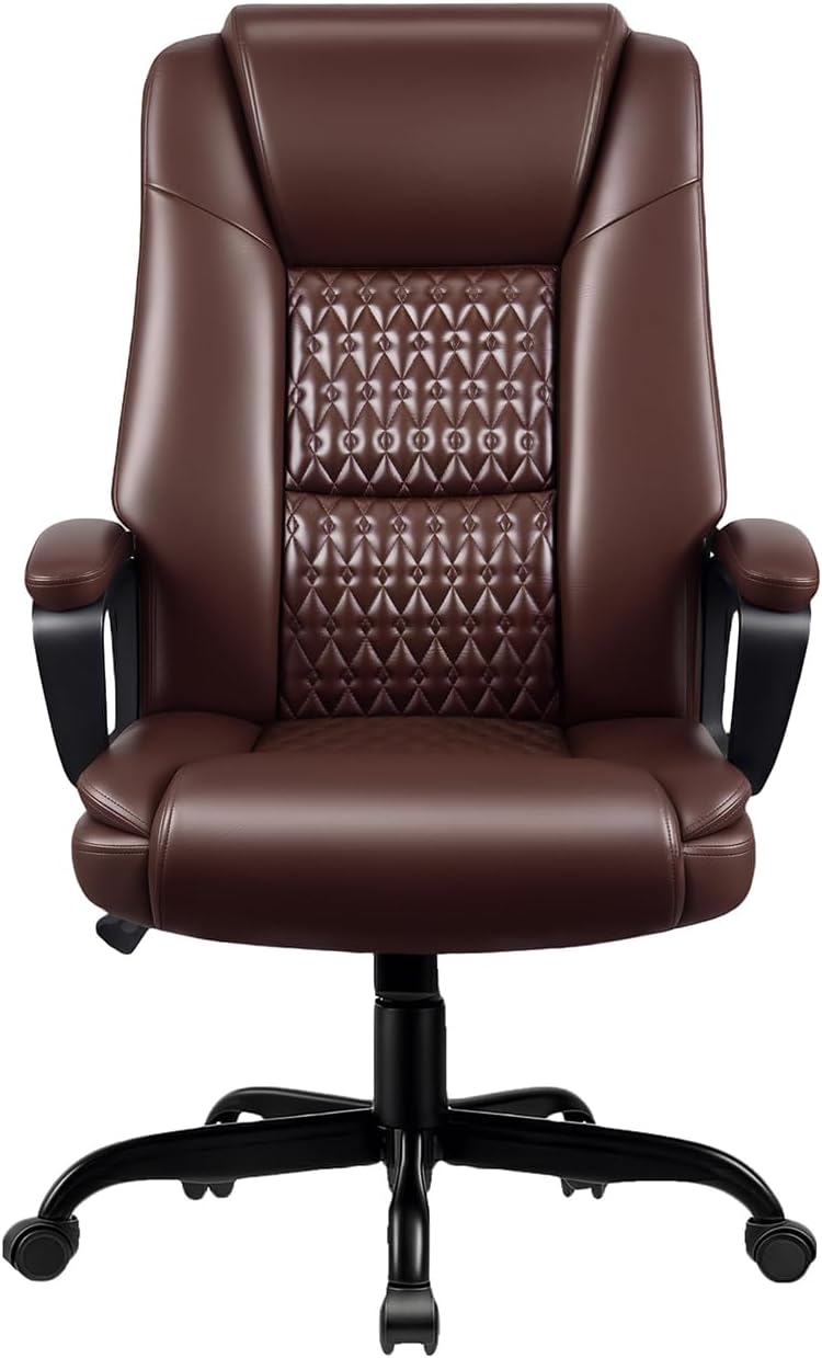 OFIKA Leather Office Desk Chair,Ergonomic Office Chair with Lumbar Support,Computer Chair,Executive Leather Chair with Padded Flip-up Arm,Adjustable Armrests, Black,275LBS
