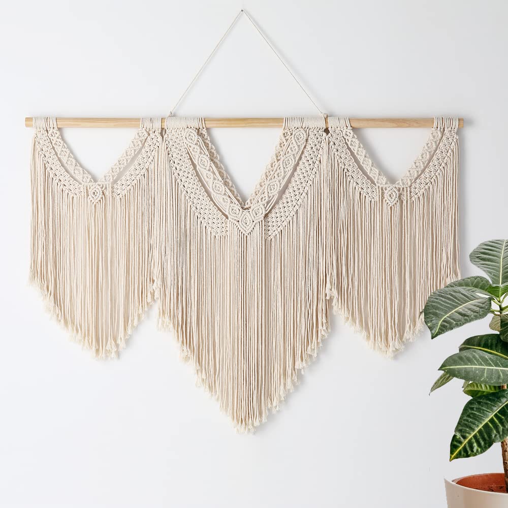 Large Macrame Wall Hanging, Boho Home Wall Decor, Macrame Art Handmade Woven Tapestry Bohemian Chic for Bedroom Living Room Apartment Dorm Room Decoration - 43"x32"