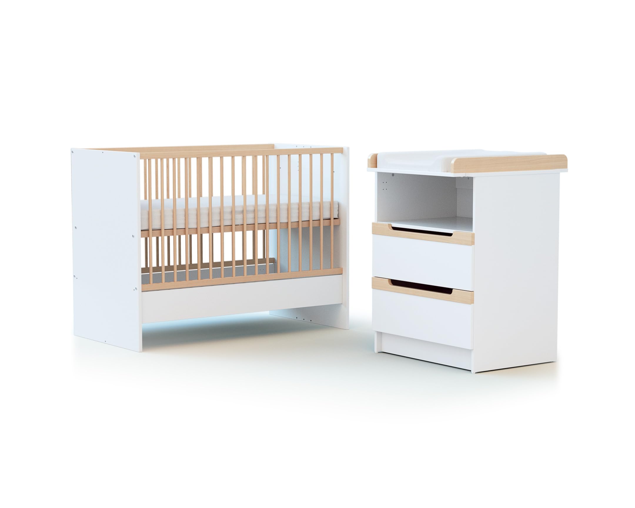 Jurababy - Lit Combiné Evolutif CARROUSEL Blanc et Hêtre Verni 60 x 120 cm