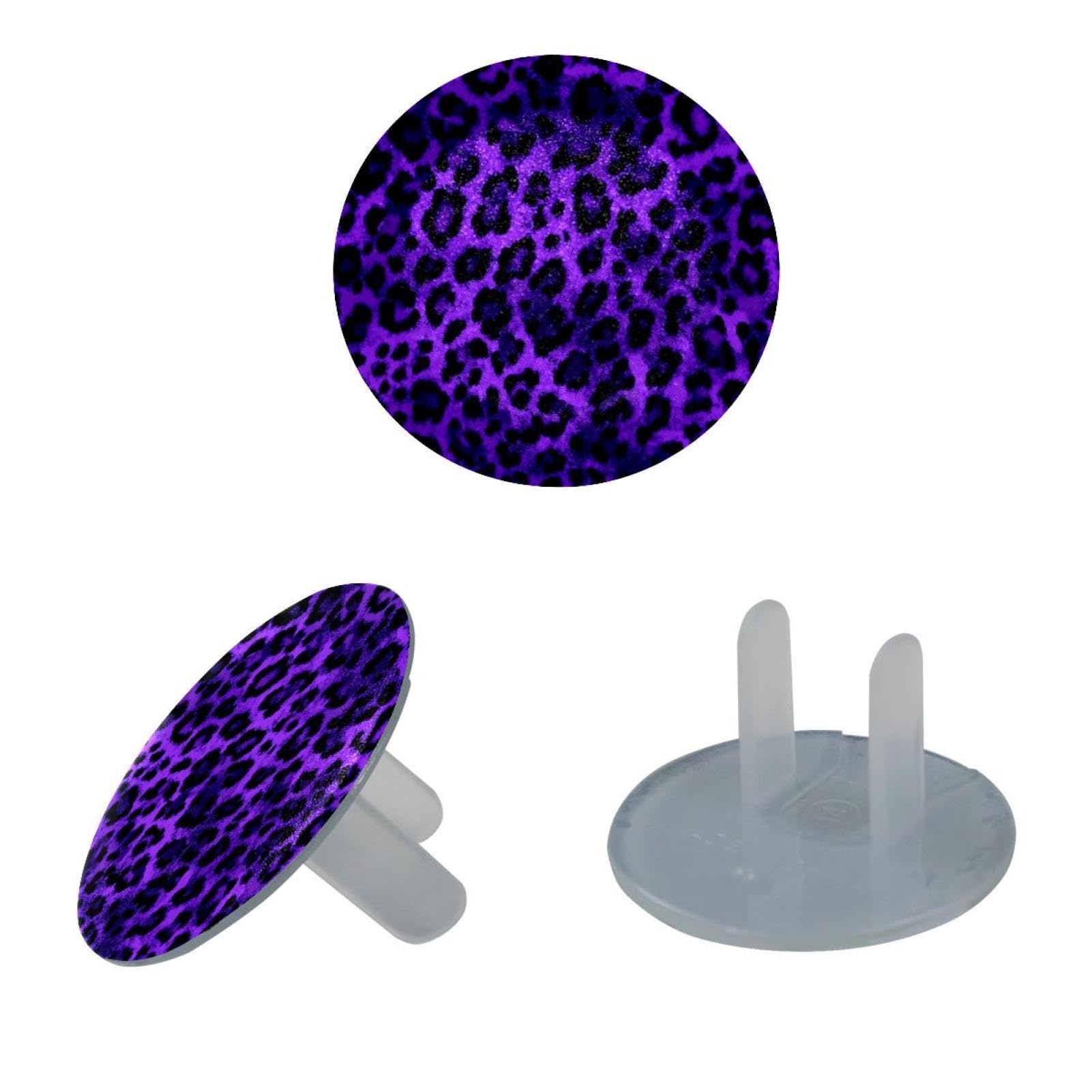 12 Pieces Baby Child Proofing Outlet Covers, Purple Leopard Electrical Safety Socket Caps, 2-Prong Power Wall Plate, Safety Plugs Protector Guard