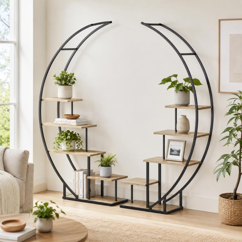 DanDiBo Pflanzenregal Indoor Blumenregal 170 cm Hoch Metall Schwarz Halbrund 96700 Blumentreppe Groß Rund Pflanzenständer Plant Stand