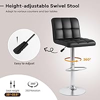 Vista 6 de Taburete de bar giratorio ajustable de cuero PU Taburetes de bar Bistro Pub Silla Contador Taburete de bar (negro)